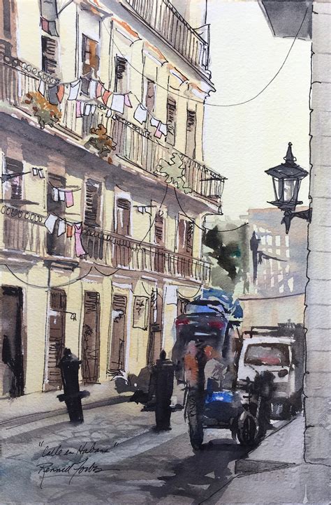 Calle en Havana, Original Watercolor, Cuban Architecture, Art of Cuba, Cuba Painting Wall Decor ...