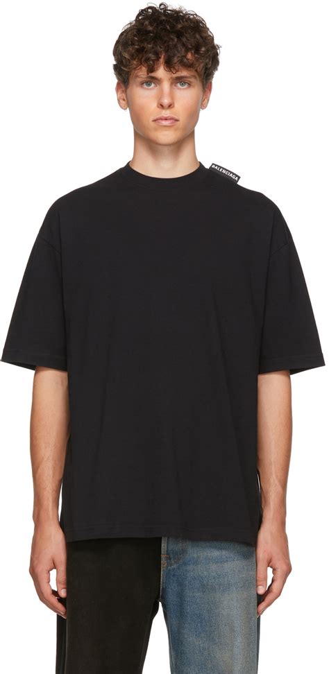 Balenciaga: Black Logo Tab Regular T-Shirt | SSENSE