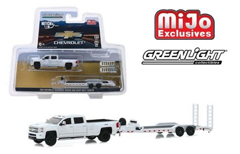 Chevy Silverado 3500 Dually with Flatbed Trailer, White - Greenlight ...