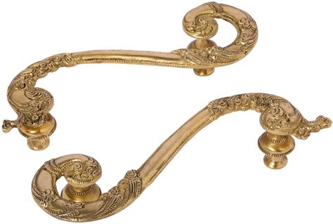 Brass Designer Ornamented Door Handles | Locks & Knockers | Exotic India Art