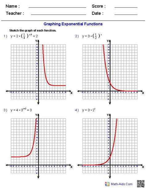 Graphing Exponential Functions Worksheet With Answers Algebr