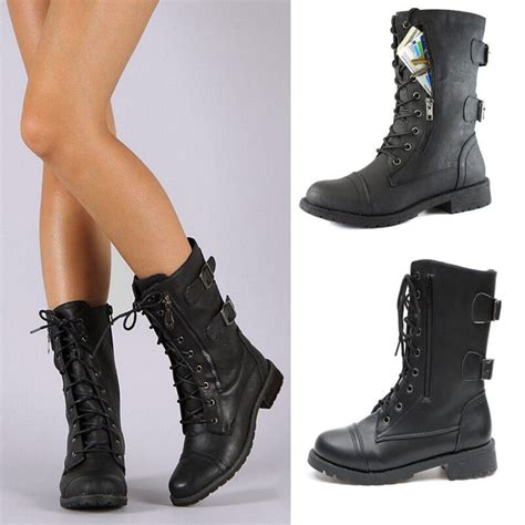 Women Combat Military Boots Lace Up Zipper New