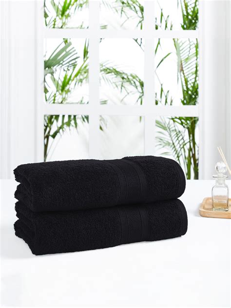 Buy MYTRIDENT Black Set Of 2 500 GSM Pure Cotton Bath Towels - Bath ...