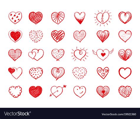 Red heart doodles collection Royalty Free Vector Image