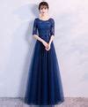 Blue Tulle Lace Long Prom Dress, Lace Evening Dress – shopluu
