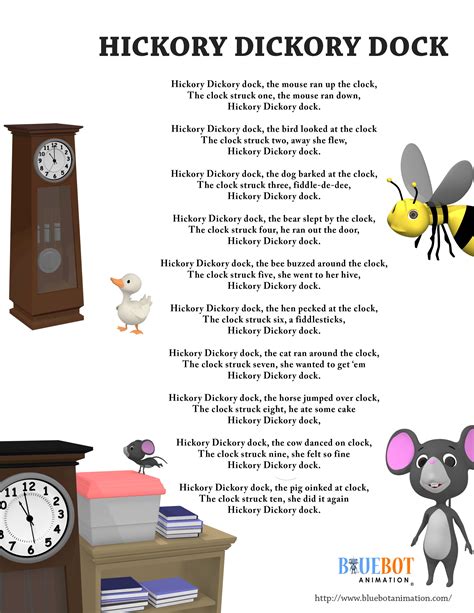 Hickory dickory dock Nursery rhyme lyrics Free printable nursery rhyme lyrics page. hickory ...