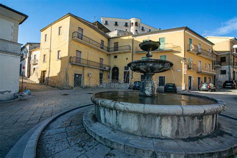 Gesualdo, Avellino, Campania, Italy: Square and Fountain with Castle on the Bottom Editorial ...