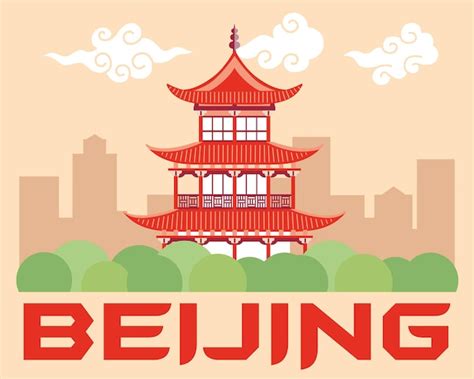 Premium Vector | Tourist sticker Beijing Chinese temple on the ...
