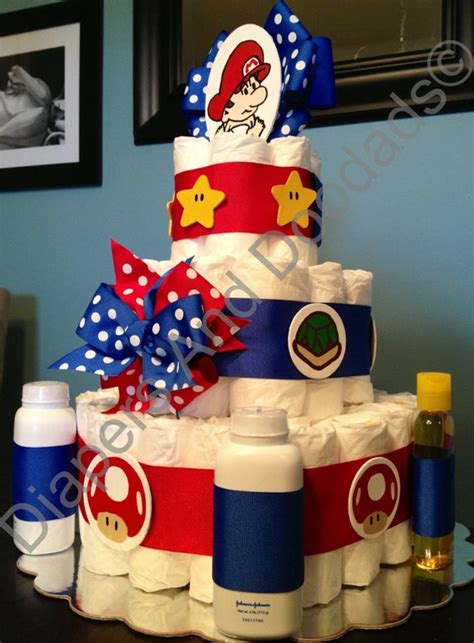 Items similar to Custom Personalized 65 DIAPER CAKE Baby Mario Brothers ...