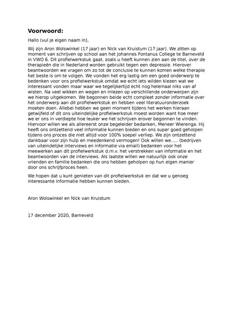 Voorwoord Essay + inleiding voor op school - Voorwoord: Hallo (vul je eigen naam in), Wij zijn ...