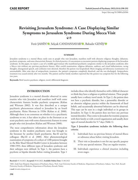 (PDF) Revisiting Jerusalem Syndrome: A Case Displaying Similar Symptoms to Jerusalem Syndrome ...