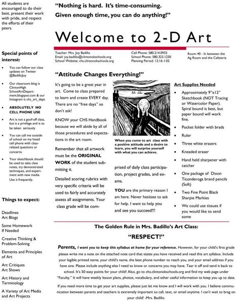 2-D Art Course Syllabus | Art syllabus, Art classroom management, Art ...