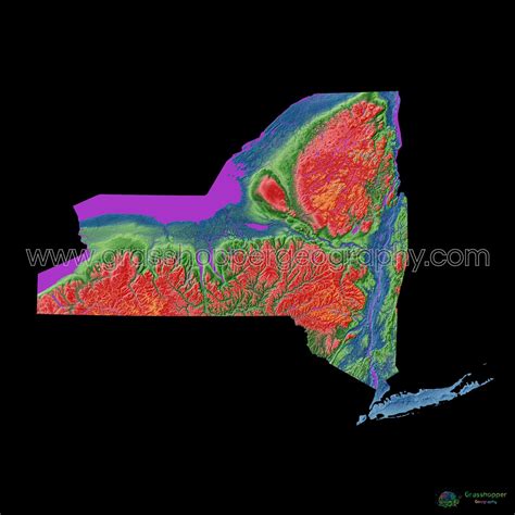 Elevation map of New York with black background - Fine Art Print | Map of new york, Art prints ...