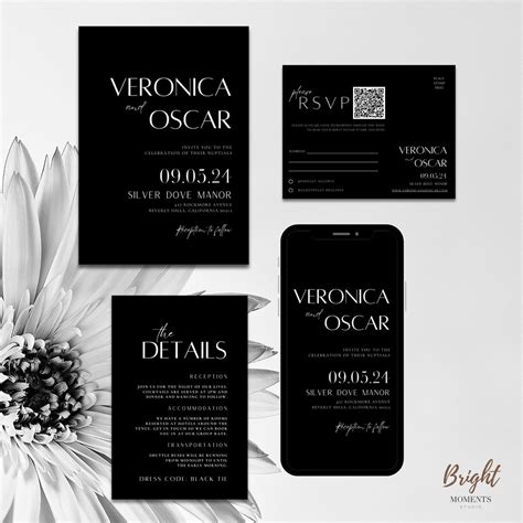 Black and White QR Code Wedding Invitation Template Suite: - Etsy
