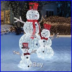 Christmas Crystal Beaded Twinkling Snowman Family LED Lighted Outdoor ...