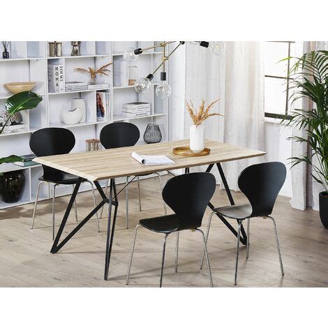 Industrial Modern Dining Table Light Wood Finish MDF Table Top 160 x 90 cm Buscot
