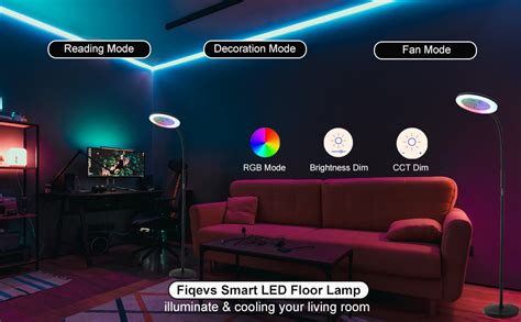 Fiqevs Modern LED Floor Lamp with Fan, Smart RGB Floor Lamp 2600LM,Gooseneck Adjustable, Romote ...