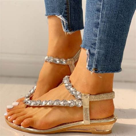 Women Summer Sandals, Crystal Wedges , Fashion Ladies ,Elastic Band Bohemian Shoes, Rhinestones ...