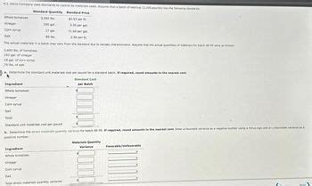 Answered: H.J. Heinz Company uses standards to control its materials ...