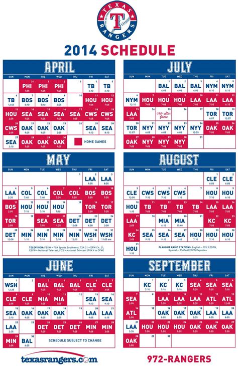 Rangers Printable Schedule - read.iesanfelipe.edu.pe