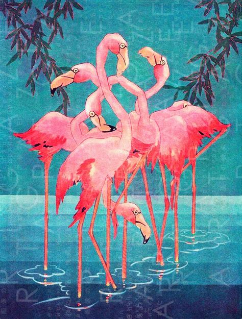 FLAMINGOS Vintage Illustration. Superb Art Deco Flamingos | Etsy in ...