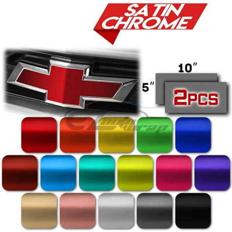 2Pcs 5"x10" Chevy Emblem Bowtie Satin Chrome Black Vinyl Wrap Sticker ...