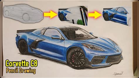 Chevrolet Corvette C8 Drawing - Free Handed & Drawing Pencils - YouTube