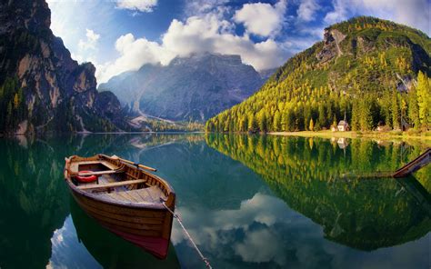 Download Cloud Mountain Forest Tree Lake Reflection Vehicle Boat HD ...