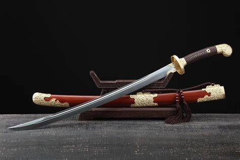 Qing dao sword,Damascus steel blade,MAHOGANY scabbard,Brass - Chinese ...