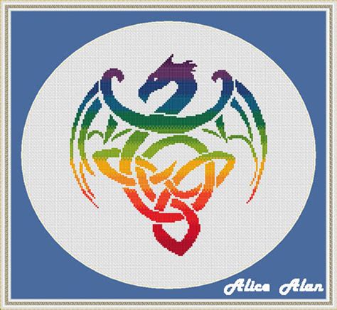 Cross stitch pattern silhouette Dragon celtic knot rainbow | Etsy