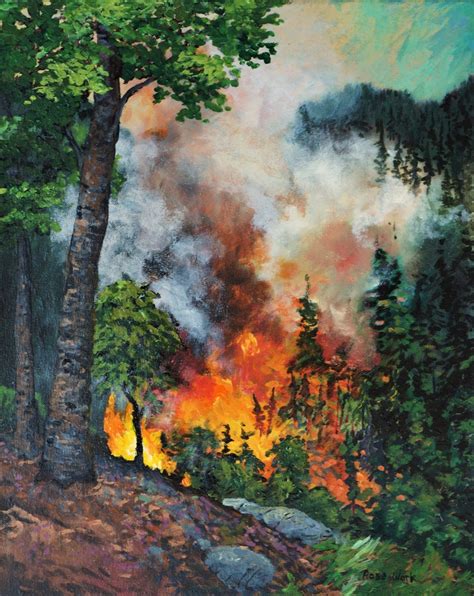 Forest fire painting wild fire fire in the Bush forest | Etsy