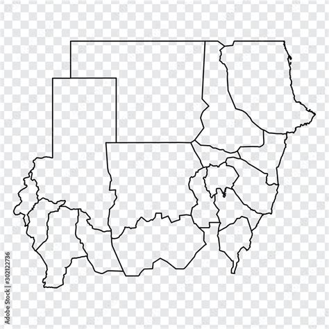 Blank map Republic of Sudan. High quality map of Sudan with provinces on transparent background ...