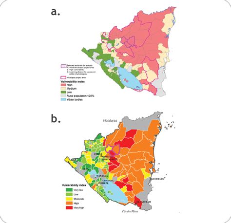 Agricultural vulnerability to climate change map of Nicaragua with ...