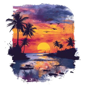 Beautiful Tropical Sunset Beach Landscape, Tropical, Sunset, Beach PNG ...