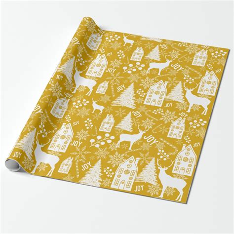 Joy White Gold Christmas Wrapping Paper | Zazzle