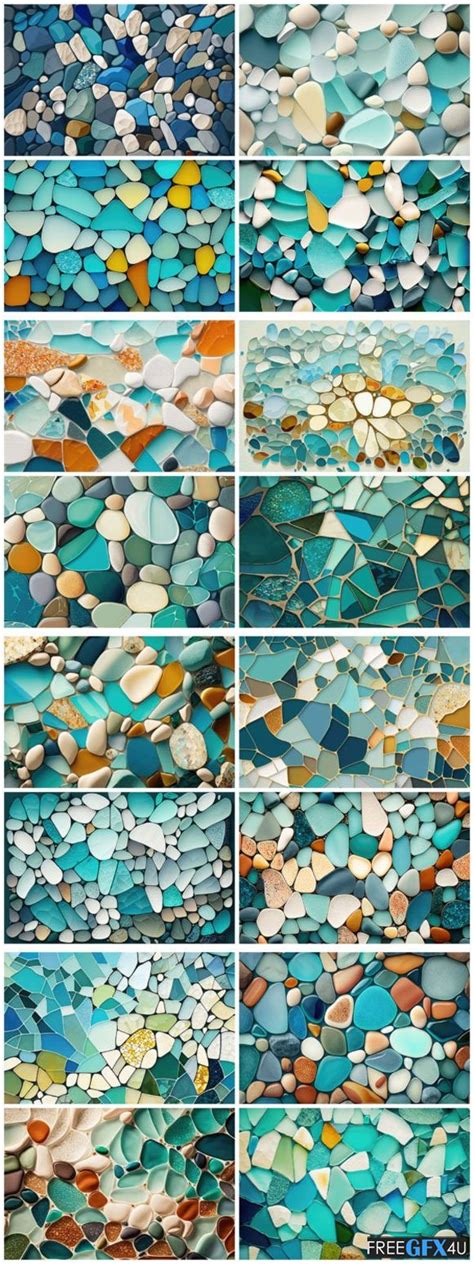 16 Beach Glass Mosaic Backgrounds 6K - Photoshopresource