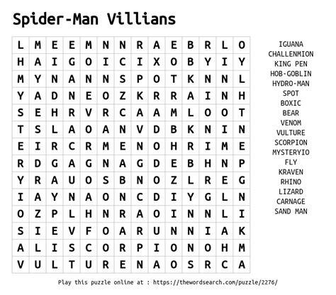 Download Word Search on Spider-Man Villians