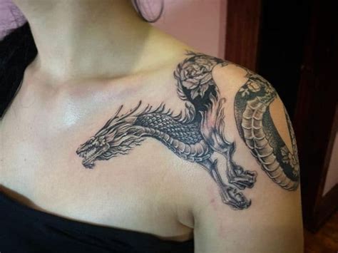 60 Fiery Dragon Tattoos for Women [2023 Inspiration Guide] | Shoulder tattoos for women, Dragon ...