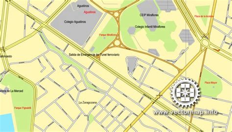 Zaragoza, Spain, printable vector street City Plan map, full editable, Adobe illustrator