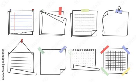 Doodle hand drawn memo notes and reminders vector illustration set. Simple drawing doodle style ...