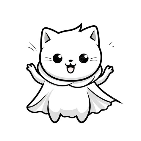 Cute Funny Cat Playful Play Ghost Brr Happy Halloween Costume Cartoon Doodle Outline, Kawaii Cat ...