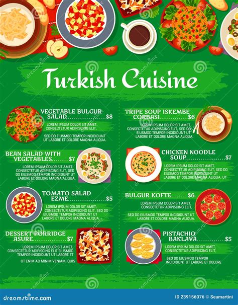 Turkish Cuisine Menu, Restaurant Lunch Food Dishes Stock Vector - Illustration of dish, vector ...