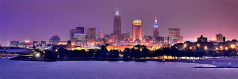 Cleveland Skyline at Night Evening Panorama Photograph by Jon Holiday ...