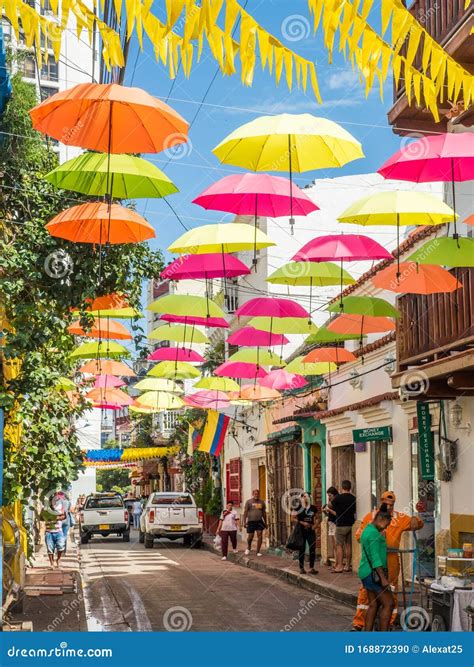 Cartagena De Indias - Colombia - Street with Umbrellas in Getsemani Neighborhood in Cartagena De ...