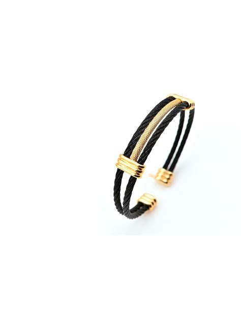 BLACK CHAIN BRACELET WITH GOLD DETAILS