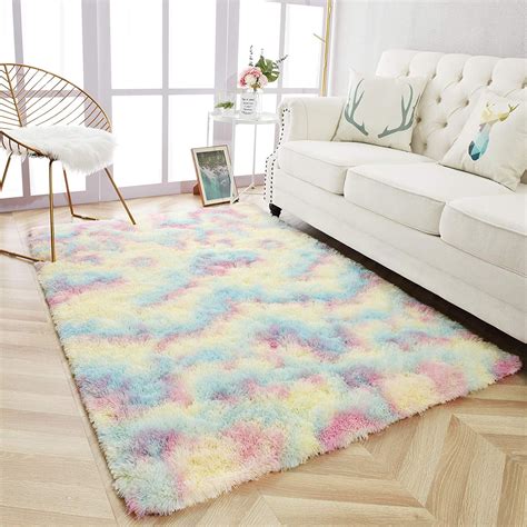 Noahas Soft Girls Room Rugs Fluffy Rainbow Area Rug for Kids Room Bedroom Large Carpet, 4x6ft ...