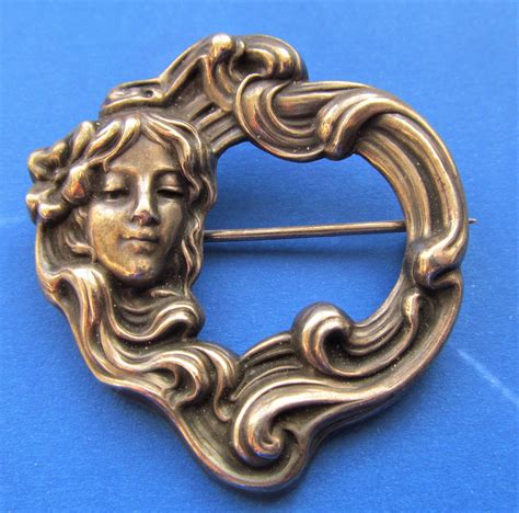 Art Nouveau Lady With Flowing Hair Brooch Sterling Silver Antique Pin | Art nouveau, Antique ...