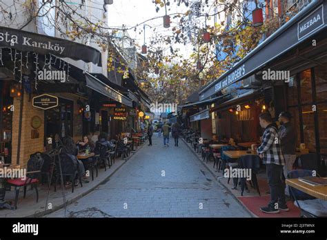 Karakoy street. Cafes and restaurants in Karakoy district of Istanbul. Travel to Istanbul ...