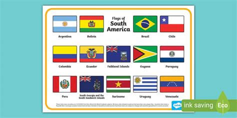 Flags of South America With Names Word Mat (teacher made)