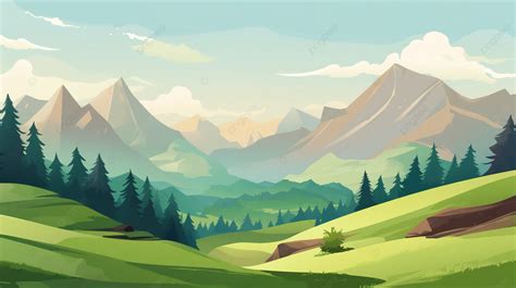 Cartoon Illustration Of A Mountain Valley Background, Picture Of Cartoon Mountains, Cartoon ...